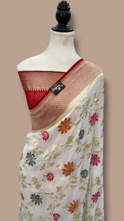 Pure Khaddi Georgette Handloom Banarasi Saree - All over Jaal Work With Meenakari - The Handlooms
