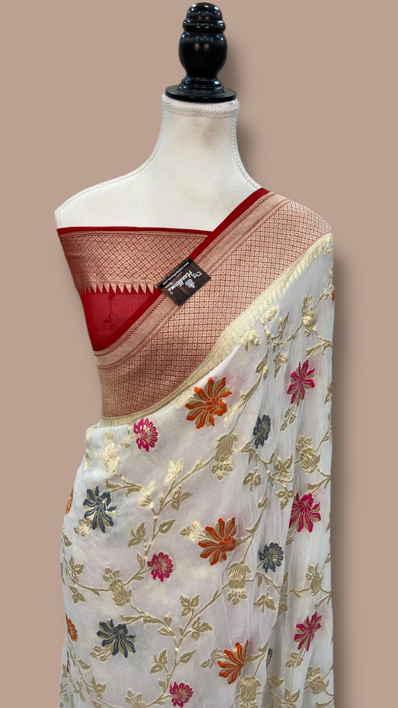 Pure Khaddi Georgette Handloom Banarasi Saree - All over Jaal Work With Meenakari - The Handlooms