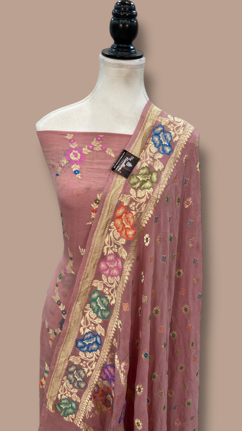 Khaddi Georgette Banarasi Dress material with Meenakari - The Handlooms