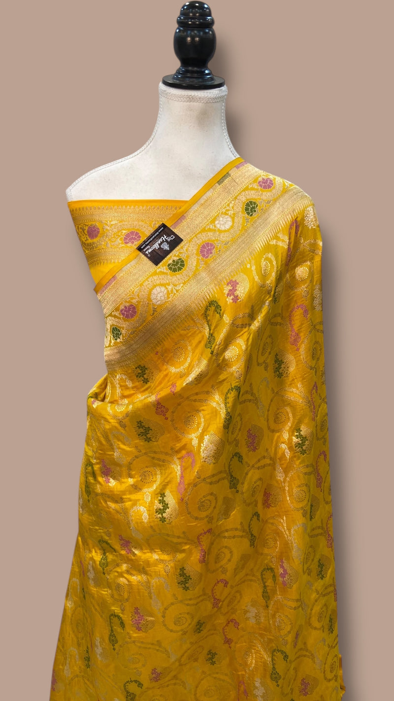 Pure Katan Silk Banarasi Handloom Saree - All over Jaal work With Meenakari - The Handlooms