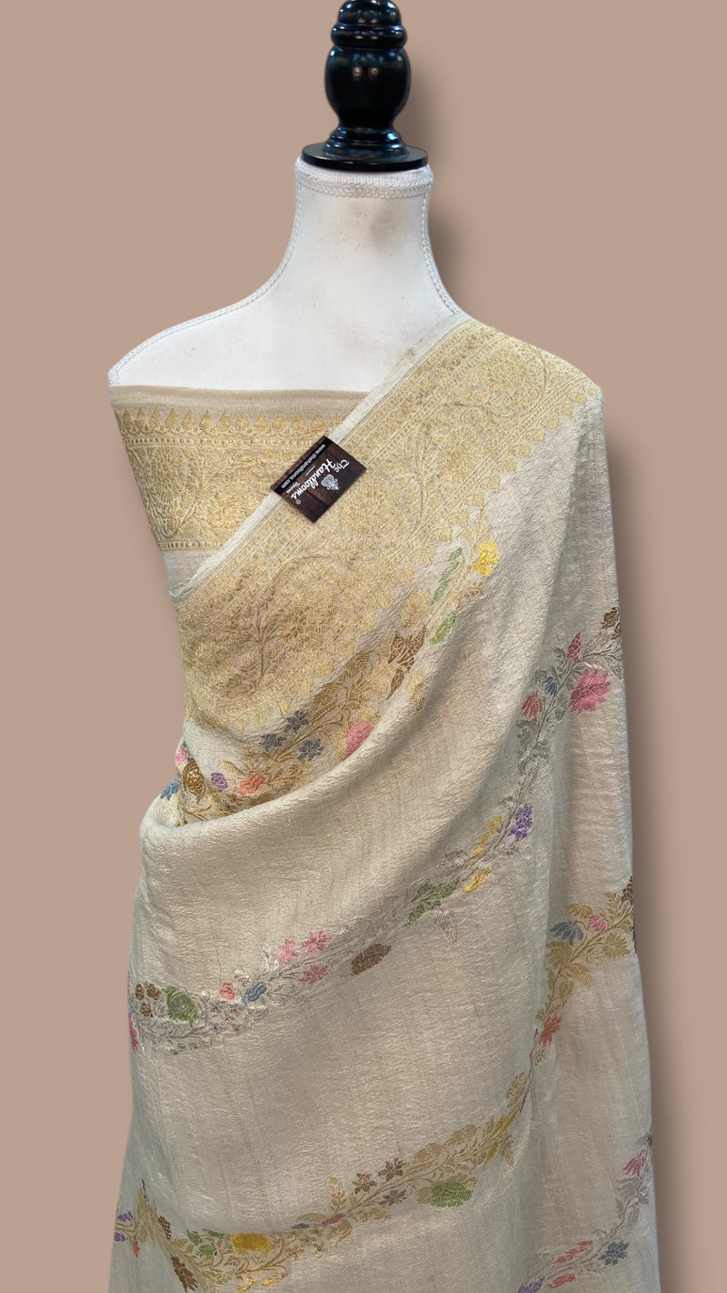 Pure Tussar Handloom Banarasi Saree - All over kadua Weaving - The Handlooms