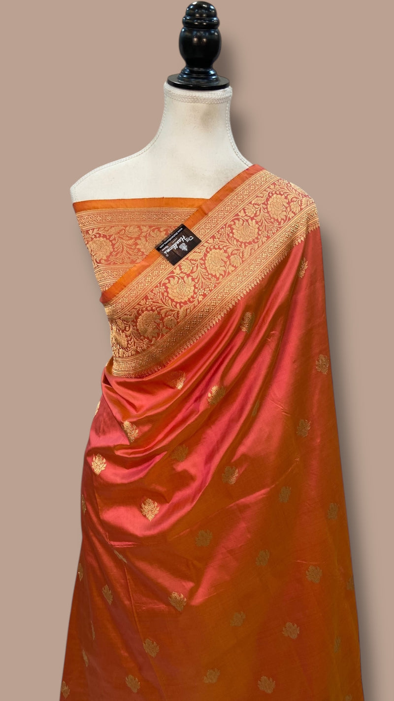 Pure Katan Silk Banarasi Handloom Saree - All over Kadua motifs - The Handlooms