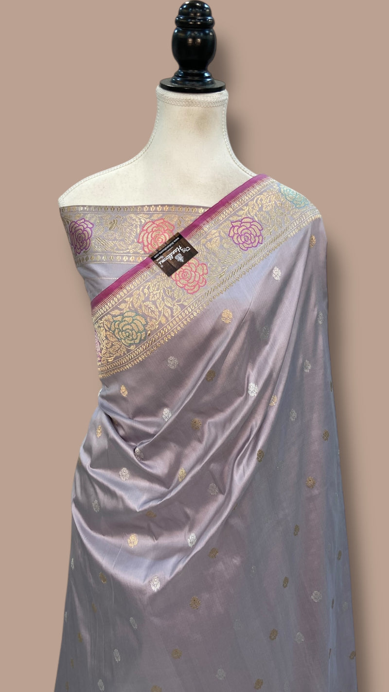 Pure Katan Silk Banarasi Handloom Saree - All Over Sona Roopa Kadua Motifs - The Handlooms