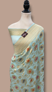Pure Khaddi Georgette Handloom Banarasi Saree - All over Jaal Work With Meenakari - The Handlooms
