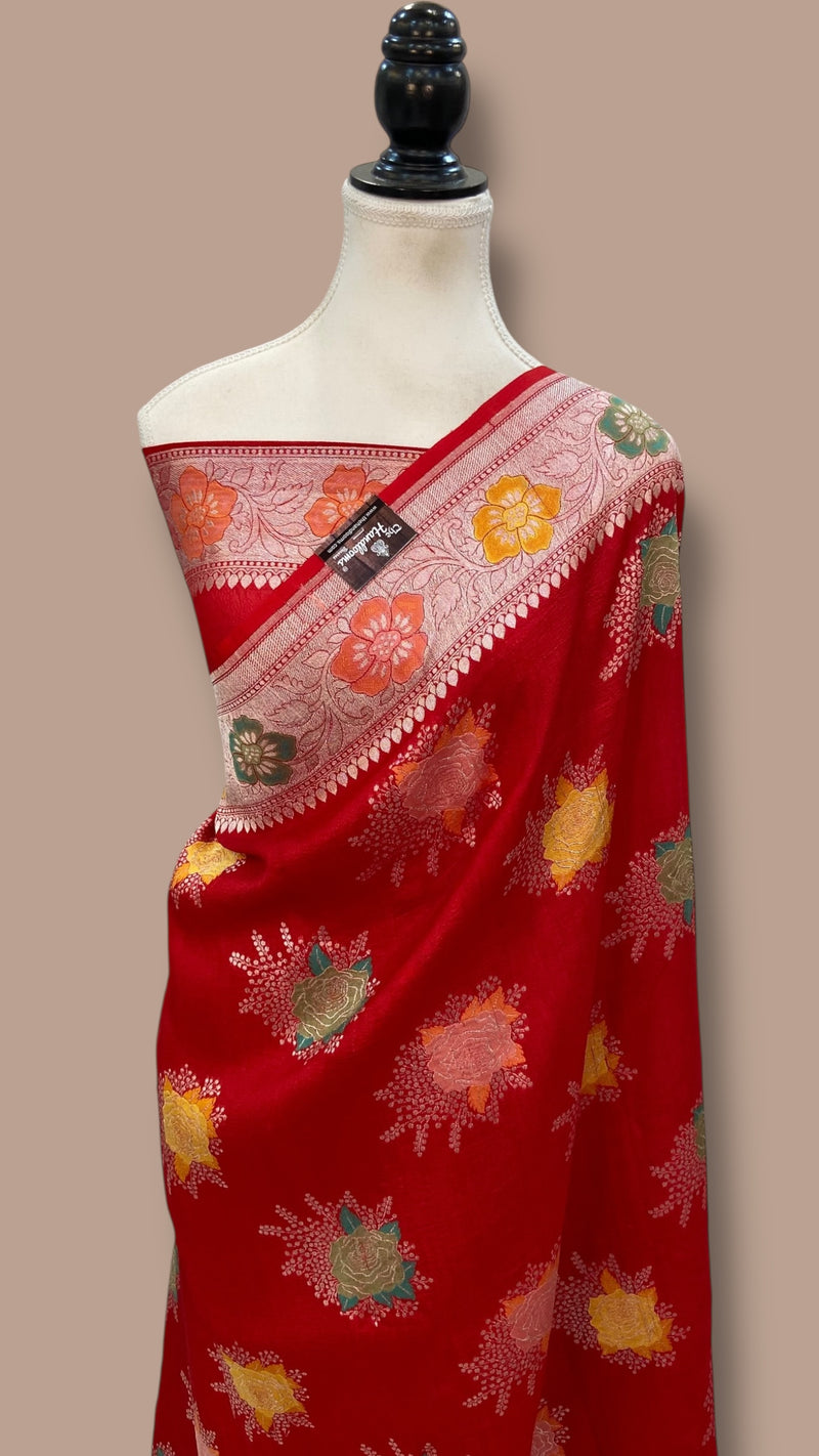 Tussar Georgette Handloom Banarasi Saree With Meenakari - The Handlooms