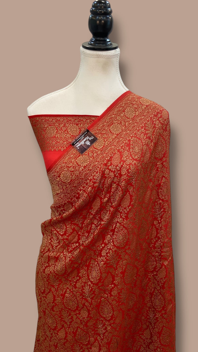 Pure Khaddi Crepe Georgette Banarasi Handloom Saree-Brocade - The Handlooms