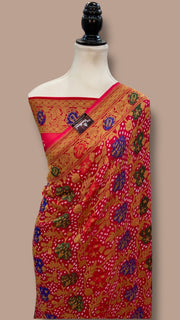 Pure Georgette Banarasi Bandhej Handloom Saree - With Meenakari Work - The Handlooms