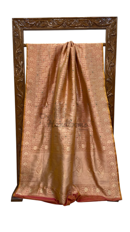 Regal Pure Katan Silk Banarasi Saree – Handwoven Tanchui Brocade with Meenakari Work - The Handlooms