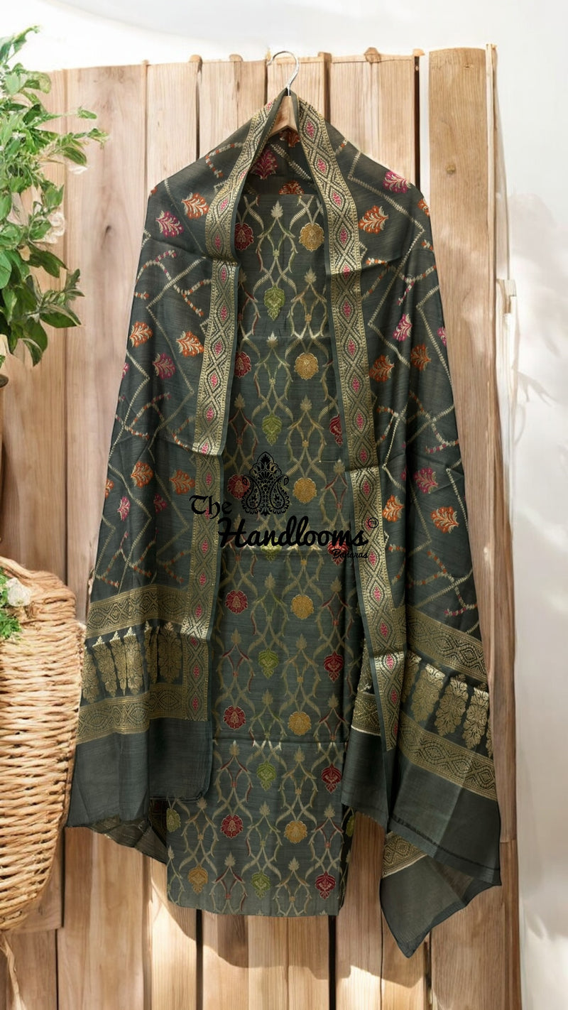 Pure Moonga Georgette Banarasi Dress Material - The Handlooms