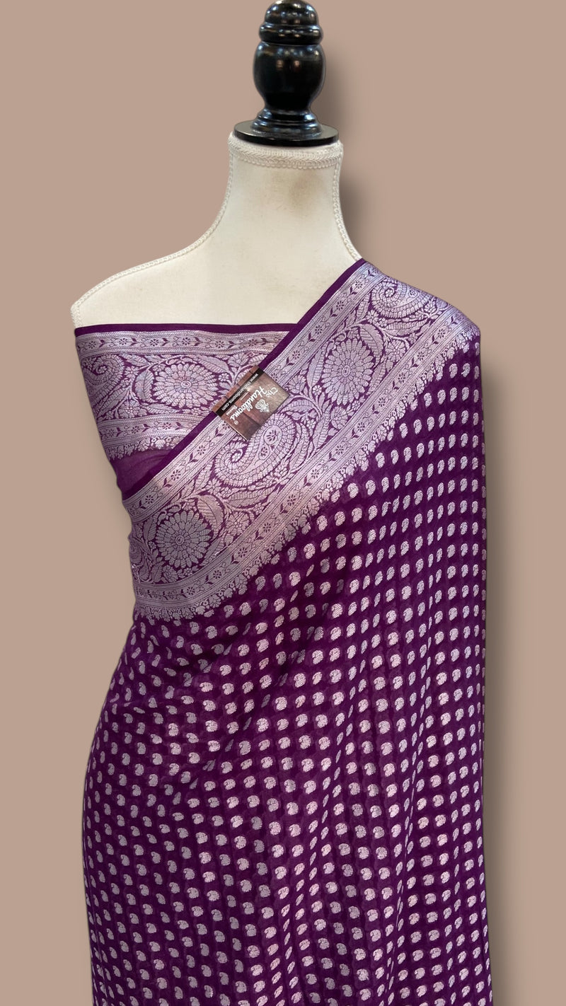 Wine Pure Chiffon Khaddi Banarasi Saree - The Handlooms