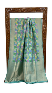 Multicolor Pure Katan Silk Banarasi Handloom Saree - All over Jaal Work With Rangkart - The Handlooms