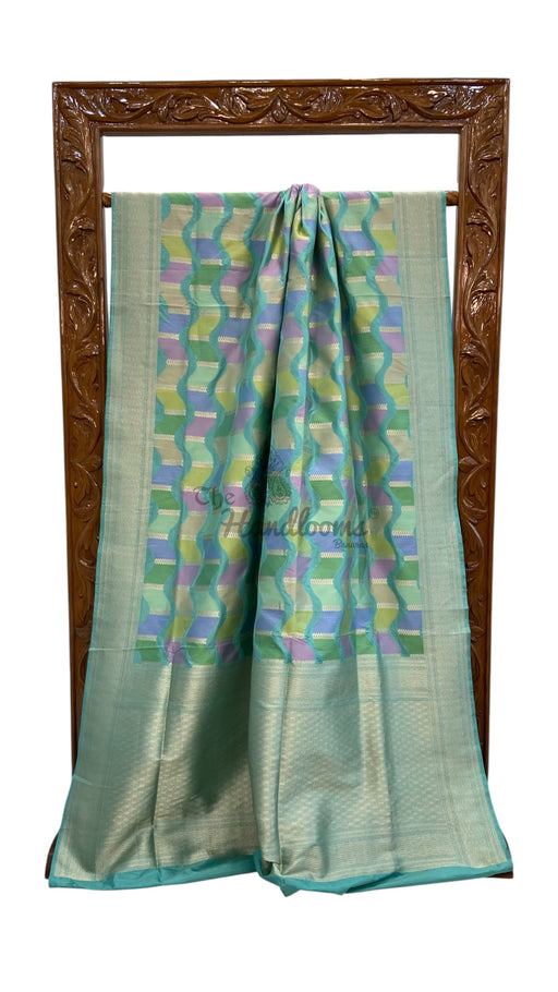 Multicolor Pure Katan Silk Banarasi Handloom Saree - All over Jaal Work With Rangkart - The Handlooms