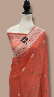 Handloom Banarasi Khaddi Georgette Tissue Saree | All-Over Sona Roopa Kadua Motifs & Meenakari - The Handlooms