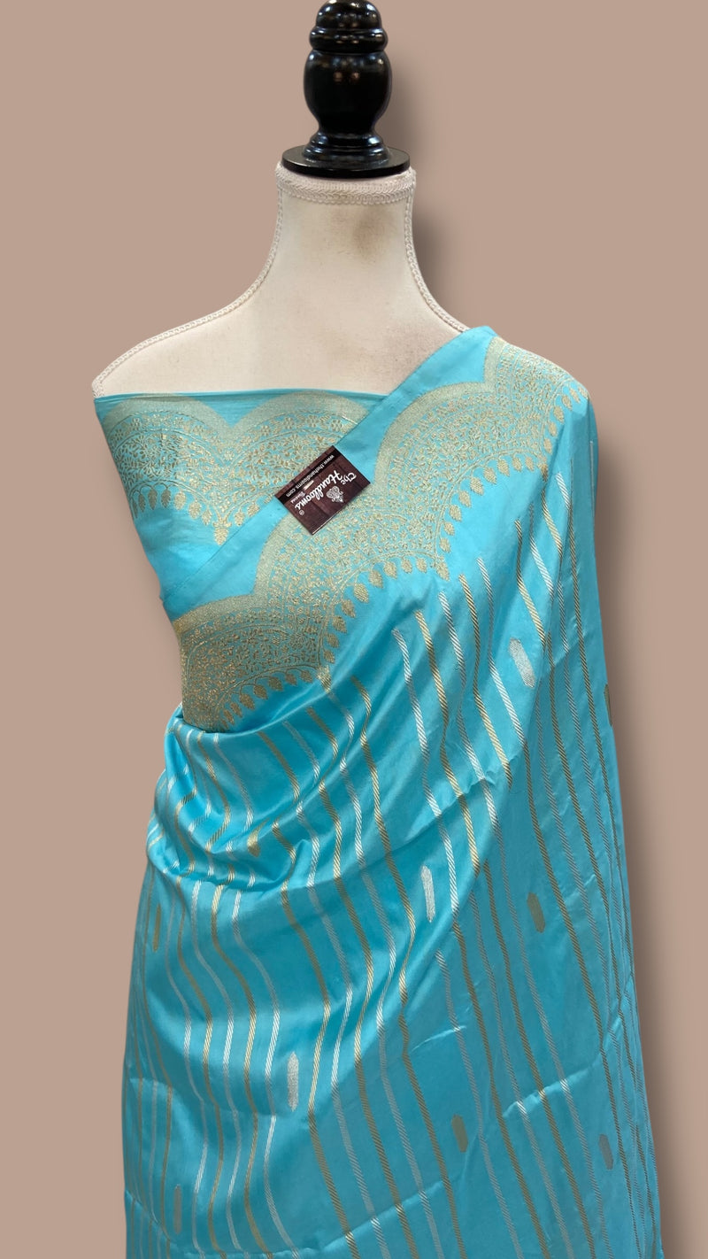 Pure Katan Silk Banarasi Handloom Saree - All over soona roopa  Kadua stripe - The Handlooms