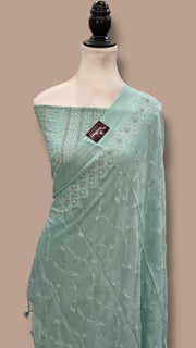 Pure Georgette Banarasi Chikankari Dress Material - The Handlooms