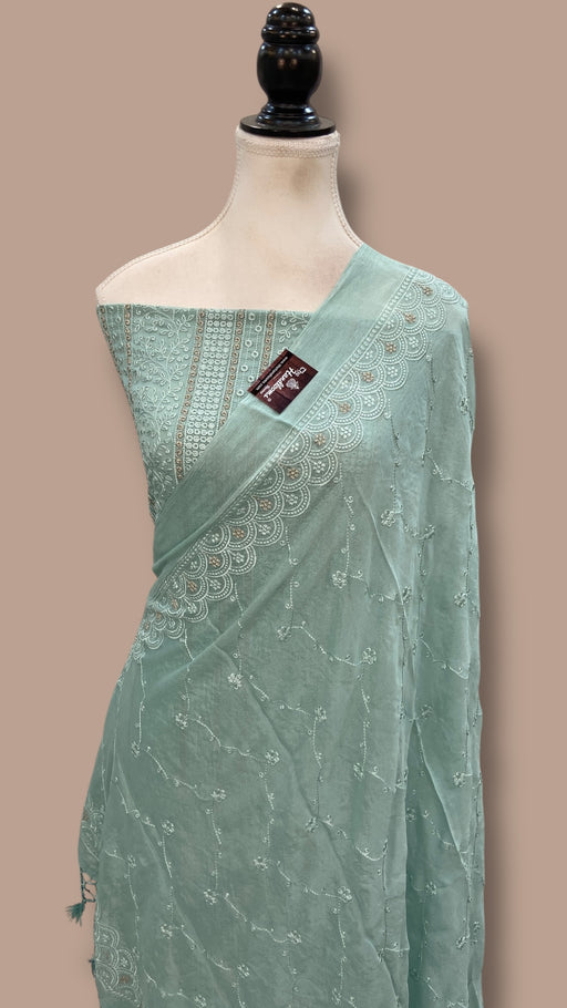 Pure Georgette Banarasi Chikankari Dress Material - The Handlooms