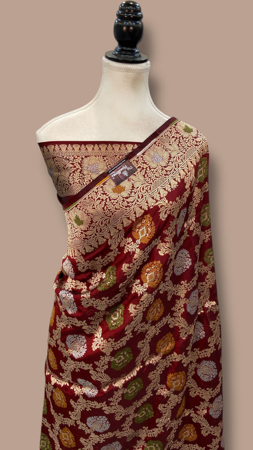 Pure Katan Silk Banarasi Handloom Saree - All Over Jaal Work - With Meenakari - The Handlooms