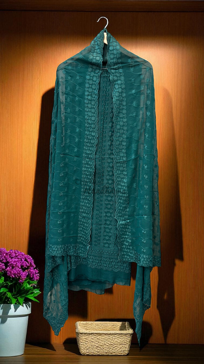 Pure Georgette Banarasi Chikan kari Dress Material - The Handlooms