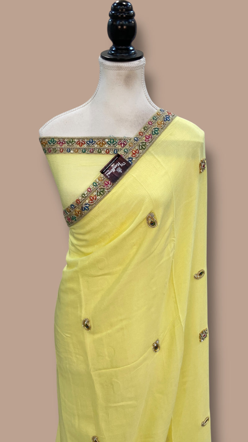 Pure Georgette Handloom Banarasi Saree with Handwork Lace - The Handlooms