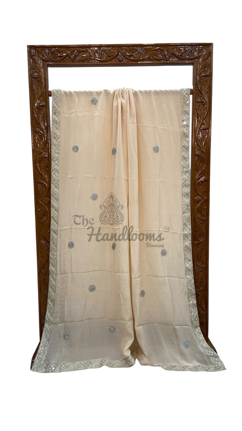 Pure Georgette Handloom Banarasi Saree with Handwork Lace - The Handlooms