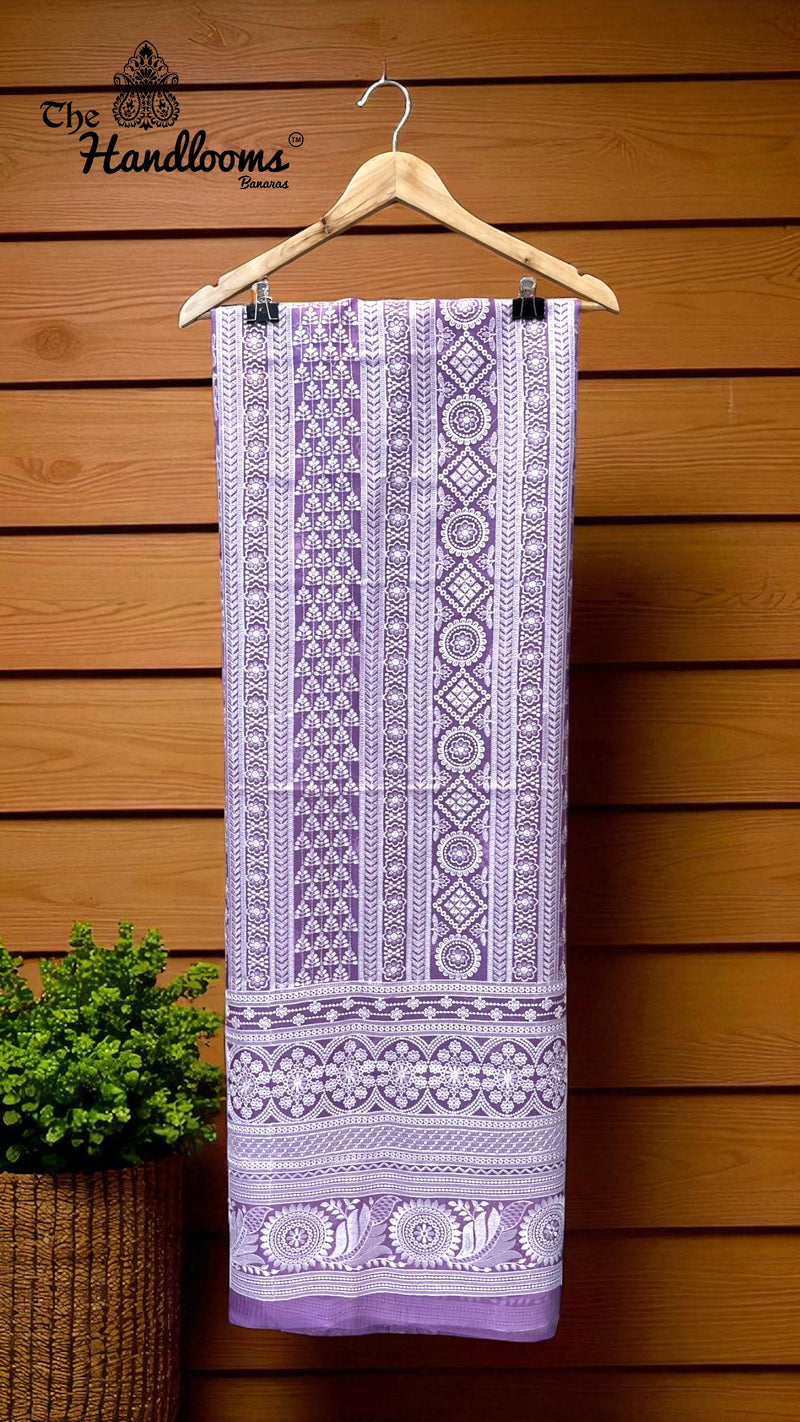 Pure Organza Chikankari Handloom Banarasi Dress Material - The Handlooms