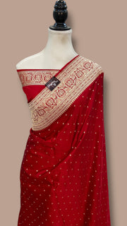 Pure Satan Silk Banarasi Handloom Saree - All over Motifs Work - The Handlooms