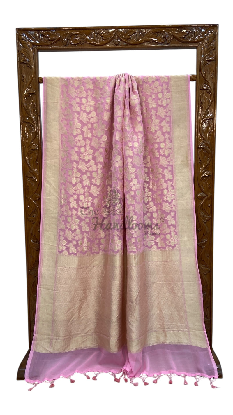Pink Khaddi Georgette Handloom Banarasi Saree - The Handlooms