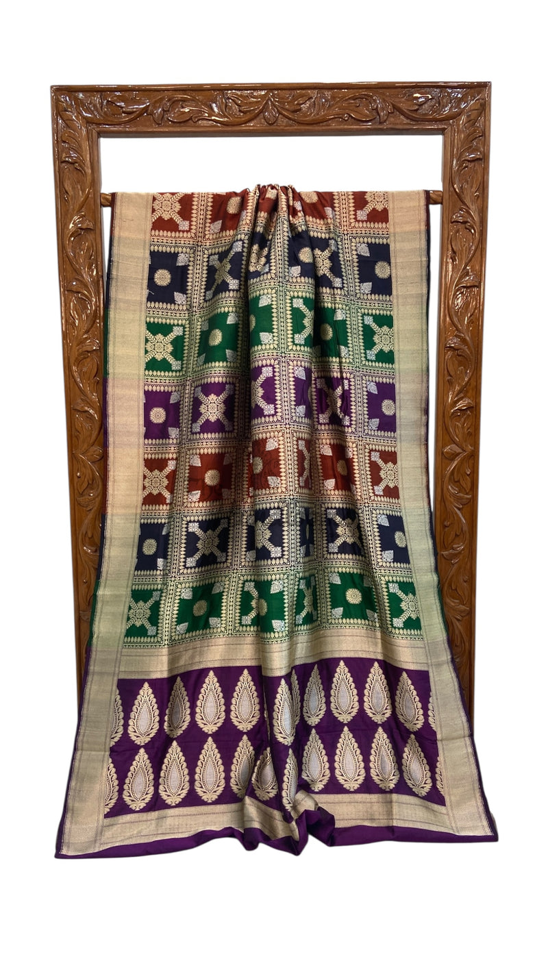 Pure Katan Silk Banarasi Handloom Saree - All Over Jaal Work With Rangkart - The Handlooms