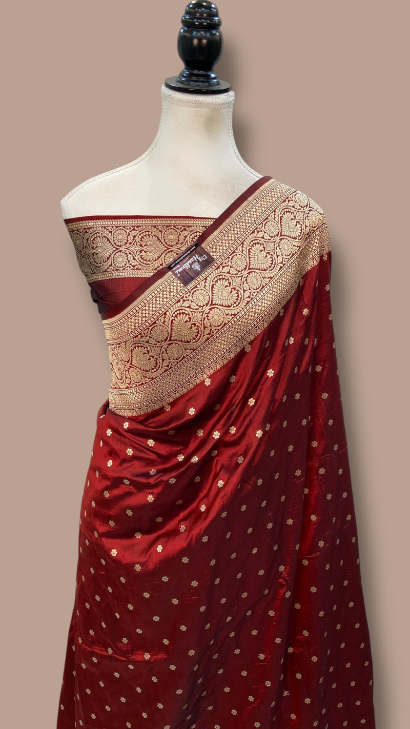 Pure Katan Silk Banarasi Handloom Saree - All Over Motifs - The Handlooms