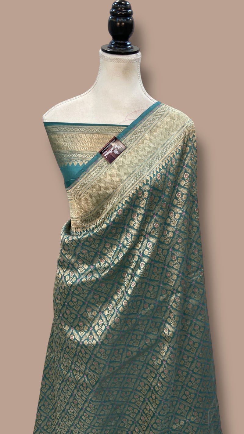 Regal Pure Katan Silk Banarasi Saree – Handwoven Tanchui Brocade with Meenakari Work - The Handlooms