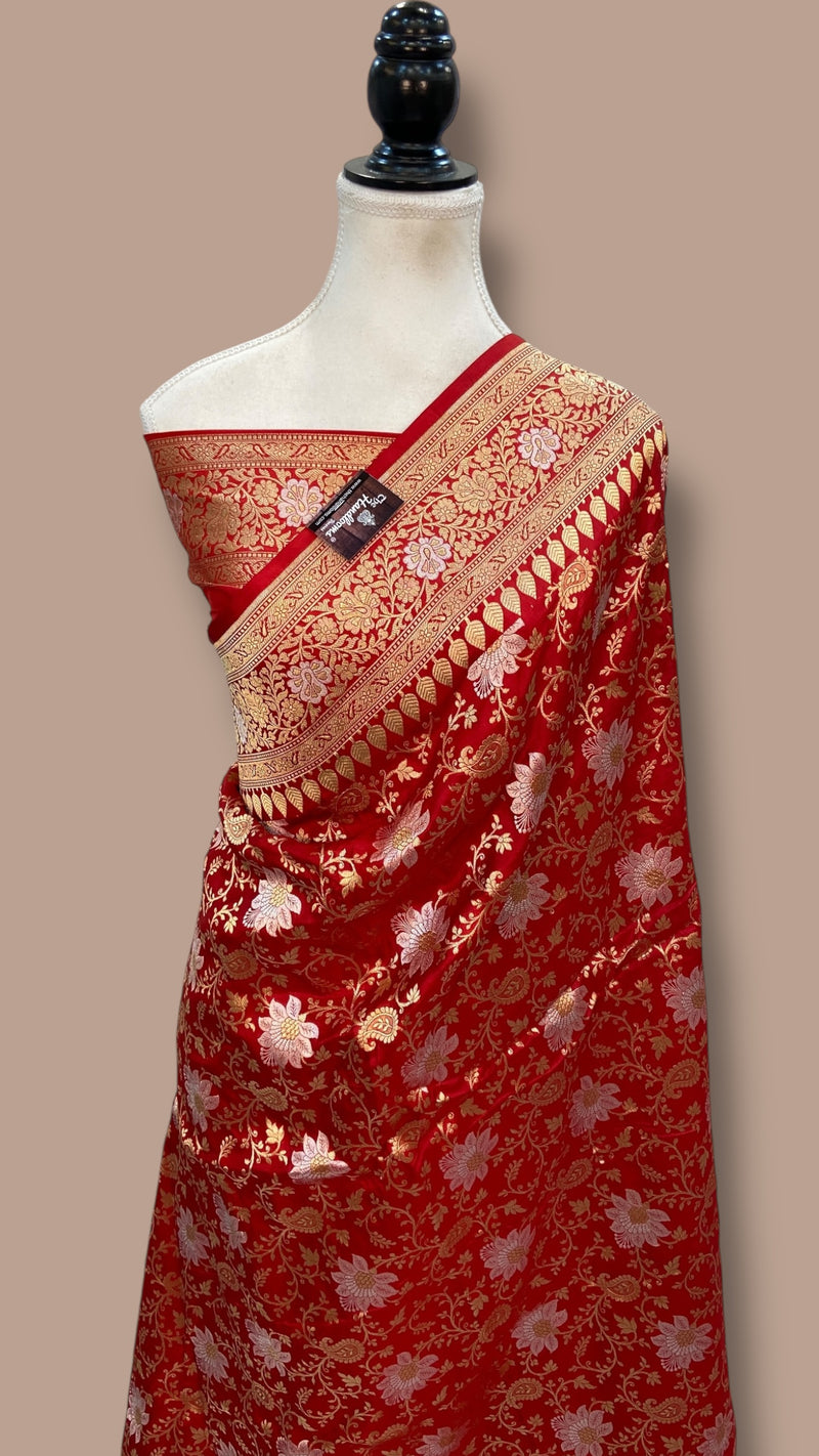 Pure Katan Silk Banarasi Handloom Saree - All Over Sona Roopa Jaal Work - The Handlooms