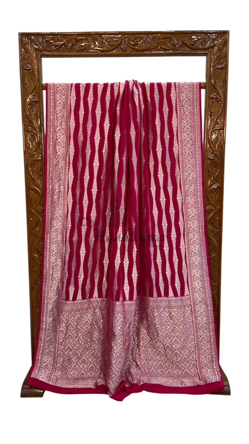 Pure Khaddi Georgette Banarasi Saree Silver Zari - The Handlooms