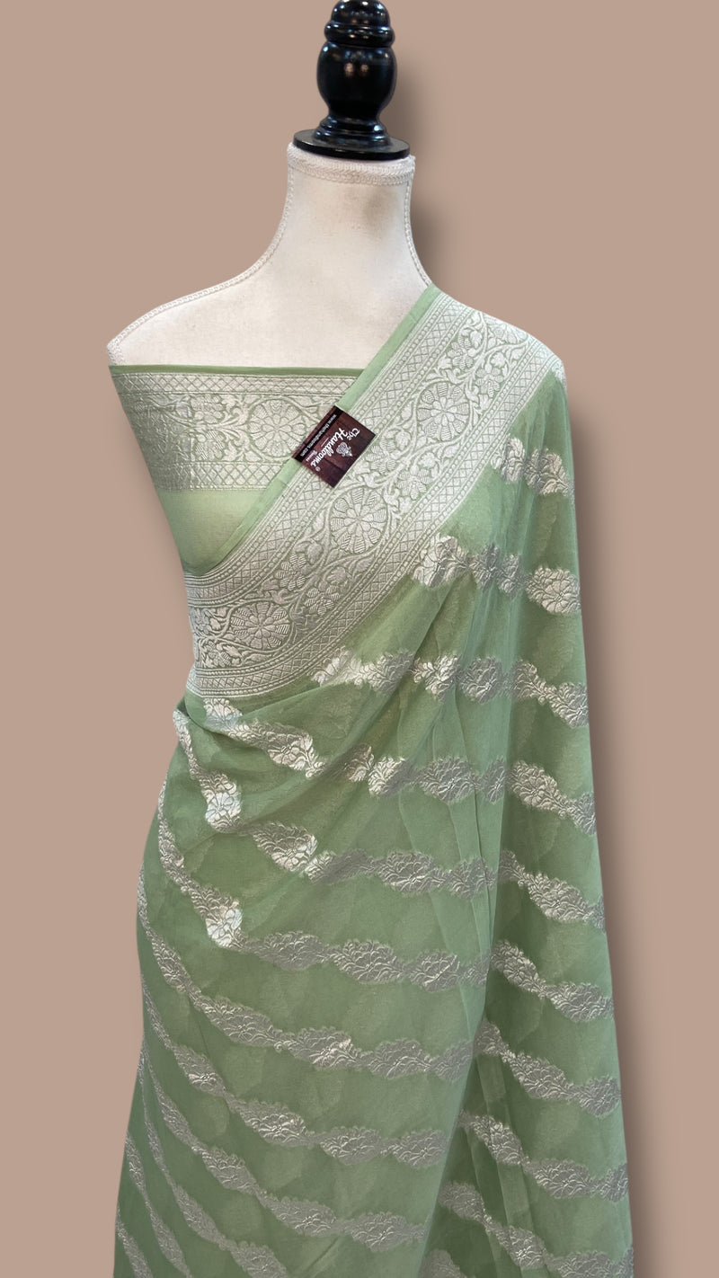 Pure Khaddi Georgette Banarasi Saree Silver Zari - The Handlooms
