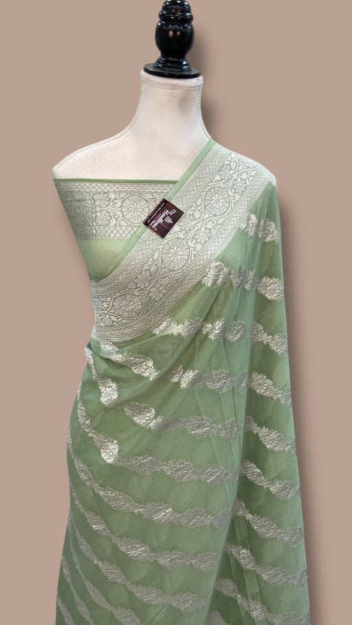 Pure Khaddi Georgette Banarasi Saree Silver Zari - The Handlooms