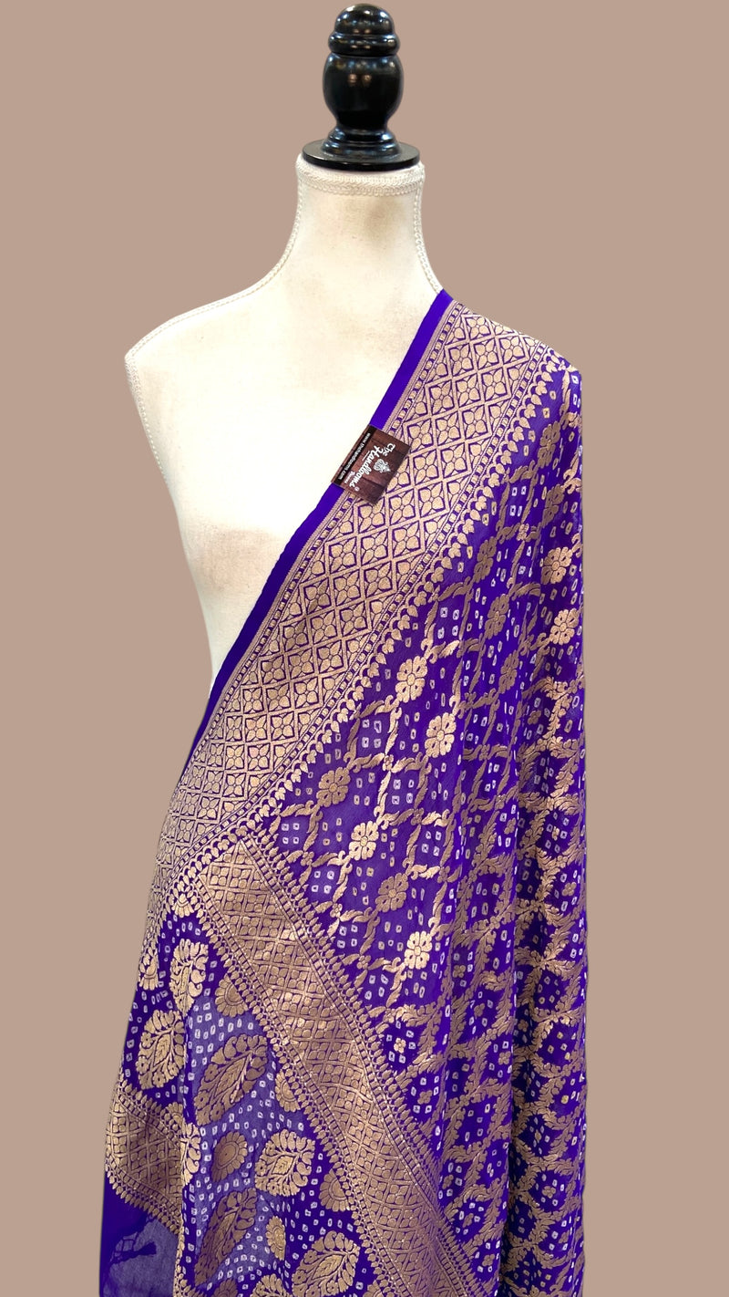 Pure Georgette Banarasi Bandhej Handloom Dupatta - The Handlooms