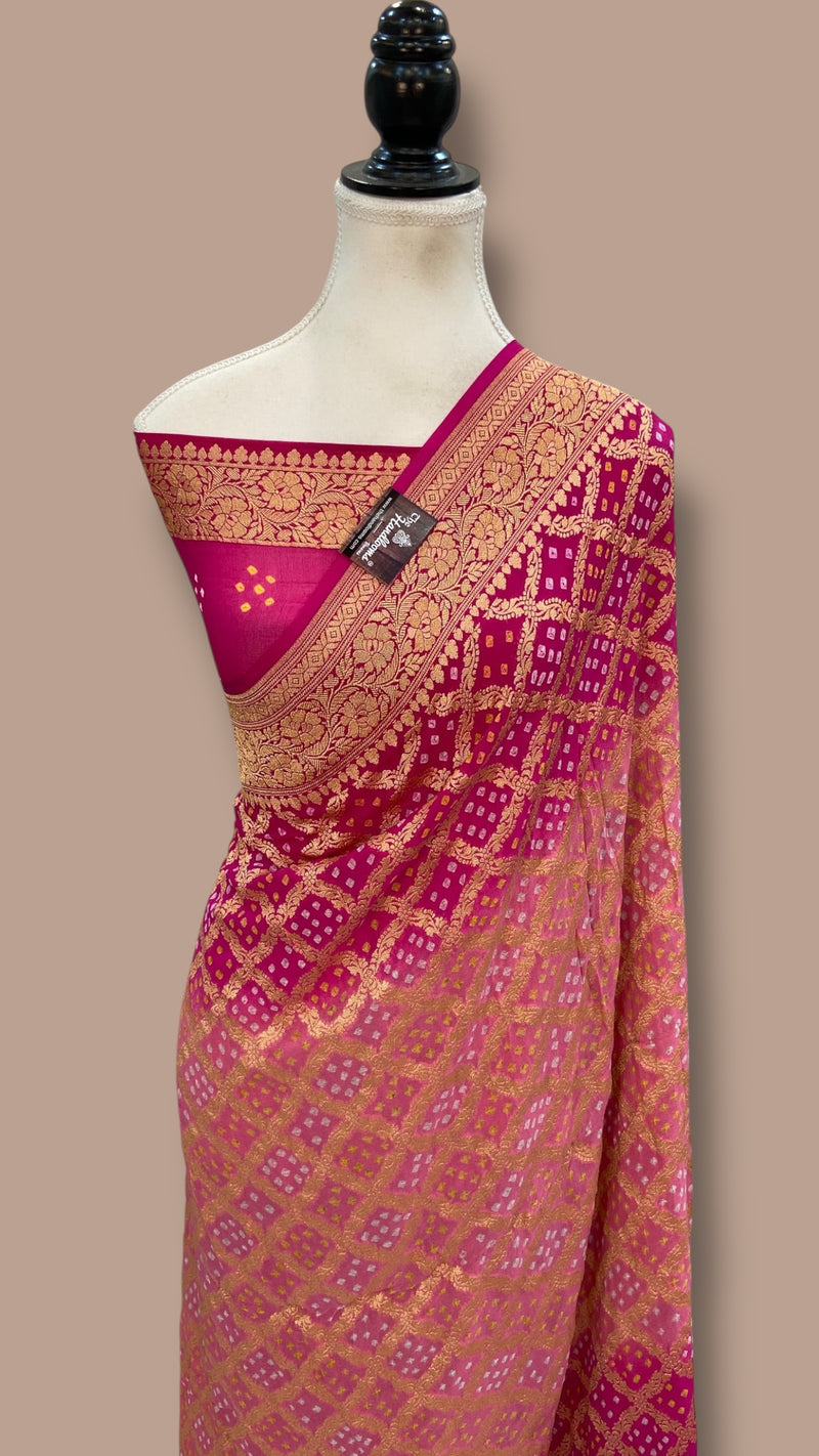 Pure Georgette Banarasi Bandhej Handloom Saree - The Handlooms