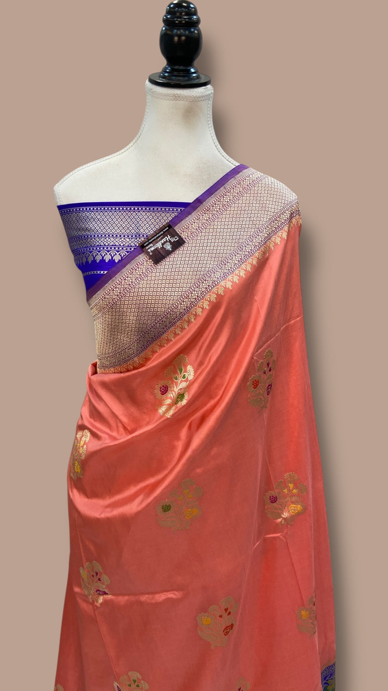 Ektara Pure Katan Silk Banarasi Handloom Saree - All over kadiyal Boota - The Handlooms
