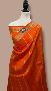 Pure Katan Silk Banarasi Handloom Saree - All Over Kadua Stripe - The Handlooms