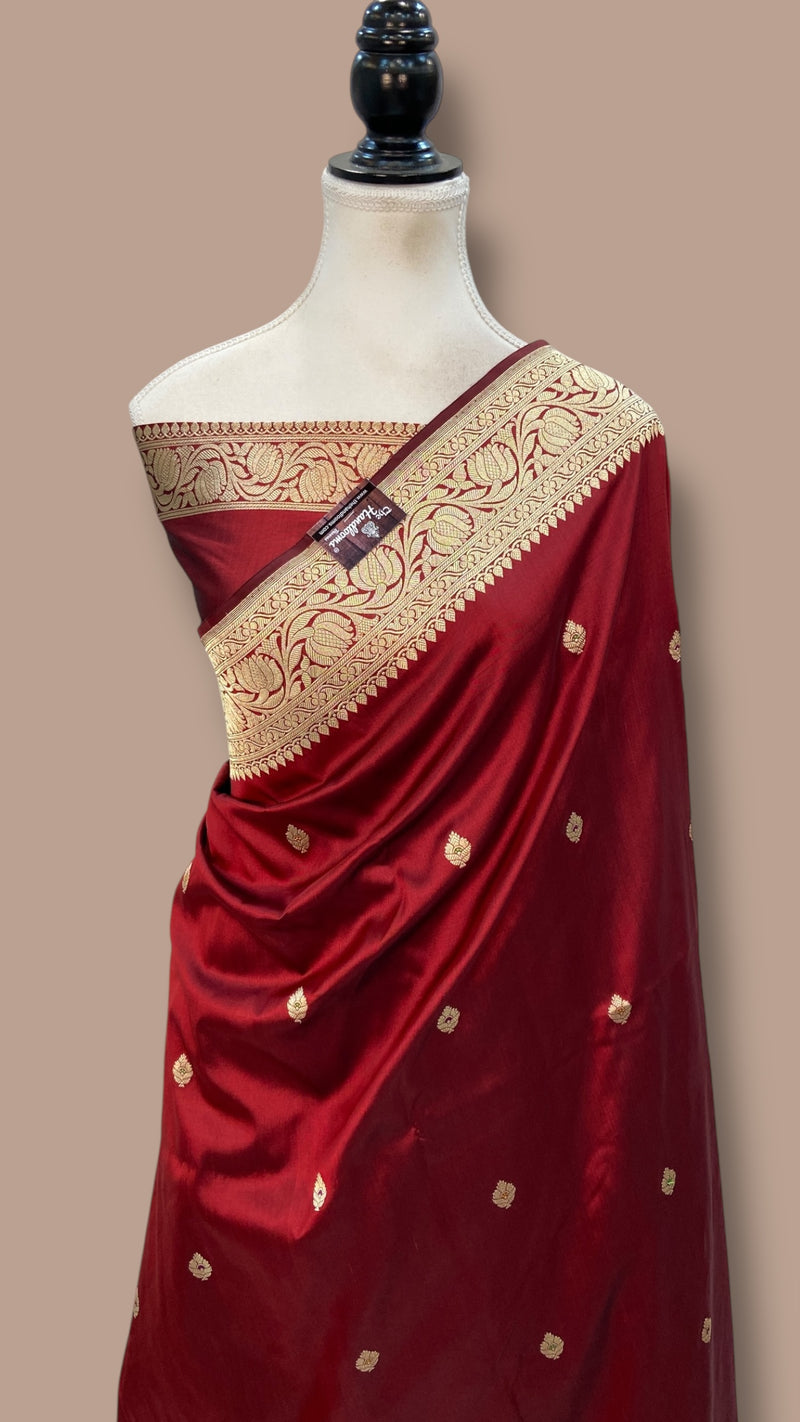 Pure Katan Silk Banarasi Handloom Saree - All Over Kadua Motifs - The Handlooms