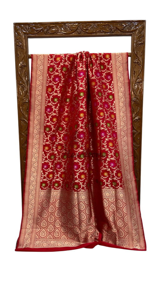 Pure Katan Silk Banarasi Handloom Saree - All over Jaal Work With Meenakari - The Handlooms