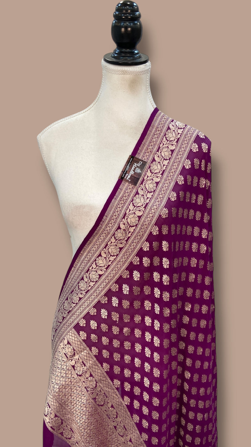 Magenta Pure Khaddi Georgette Handloom Dupatta - The Handlooms