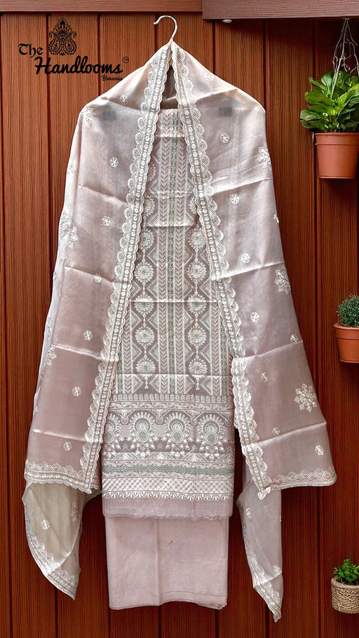 Pure Tussar Chikankari Handloom Banarasi Dress Material - The Handlooms