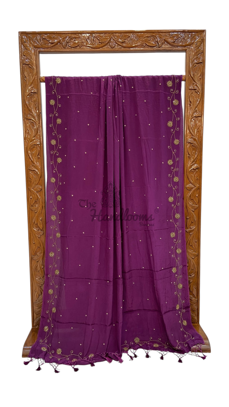 Pure Crepe Silk Handloom Banarasi Saree with Handwork - The Handlooms