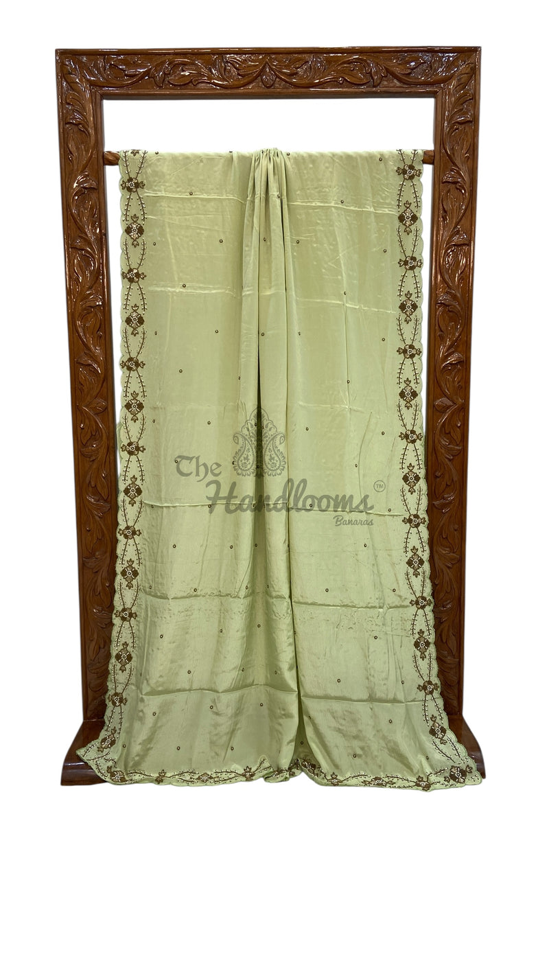 Pure Crepe Silk Handloom Banarasi Saree with Handwork - The Handlooms