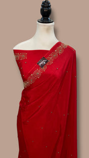 Pure Crepe Silk Handloom Banarasi Saree with Handwork - The Handlooms