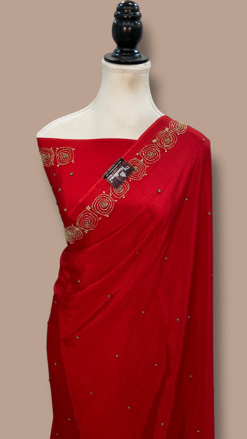Pure Crepe Silk Handloom Banarasi Saree with Handwork - The Handlooms