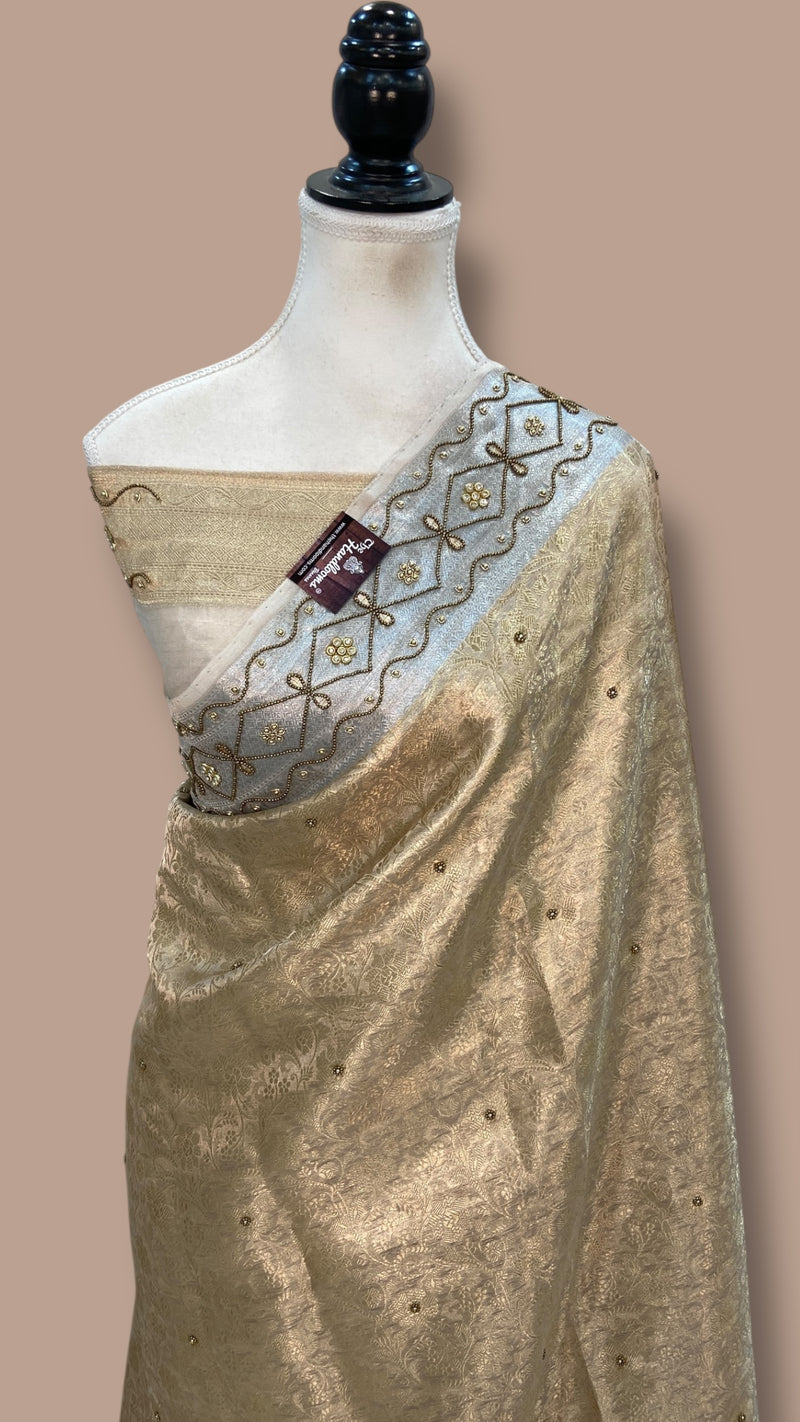 Pure Kora Tissue Handloom Banarasi Saree - Handwork - The Handlooms