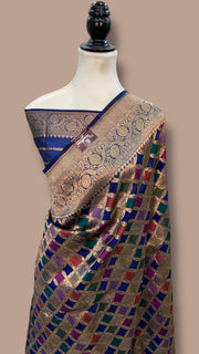 Multicolor Pure Katan Silk Banarasi Handloom Saree - All over Jaal Work With Rangkart - The Handlooms