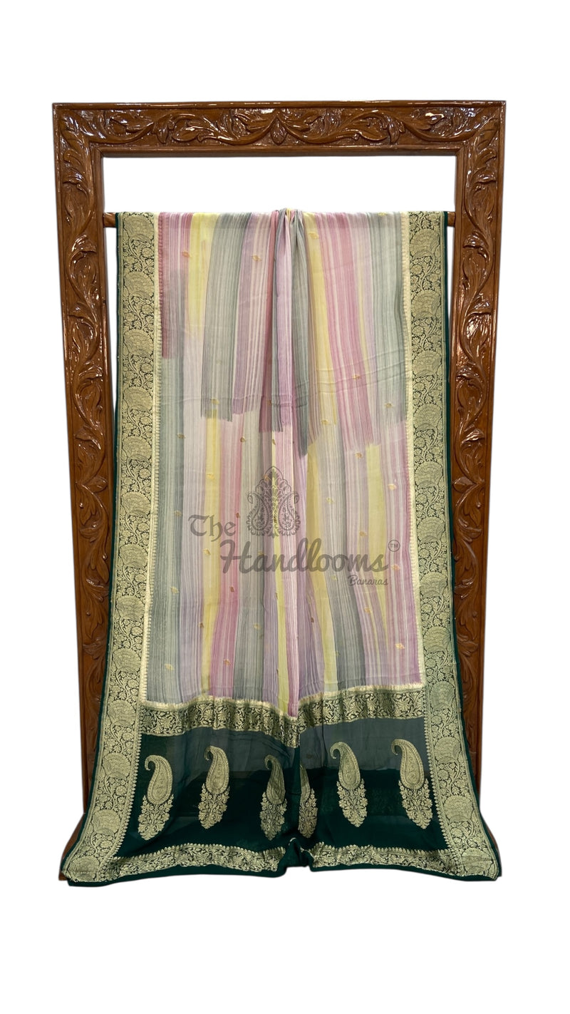 Pure Khaddi Georgette Handloom Banarasi Saree with water zari - The Handlooms