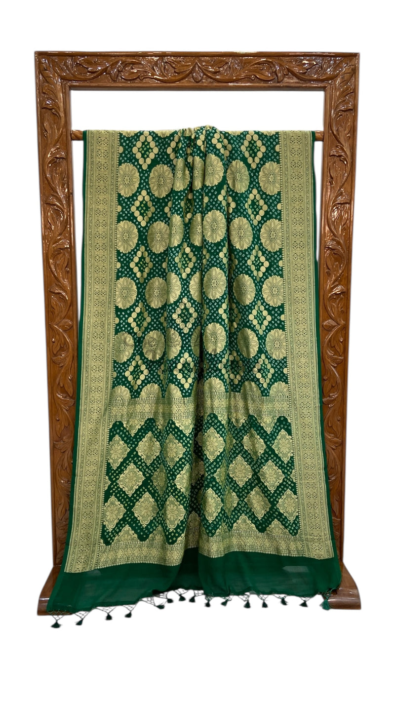 Pure Georgette Banarasi Bandhej Handloom Saree - The Handlooms